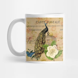 peacock white rose floral vintage botanical art Mug